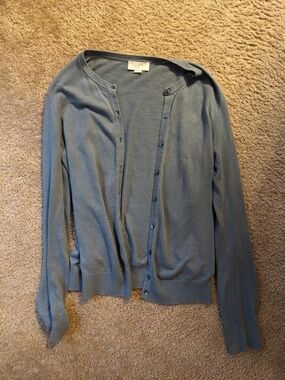 LOFT Women's Slate Blue Button-Front Cardigan